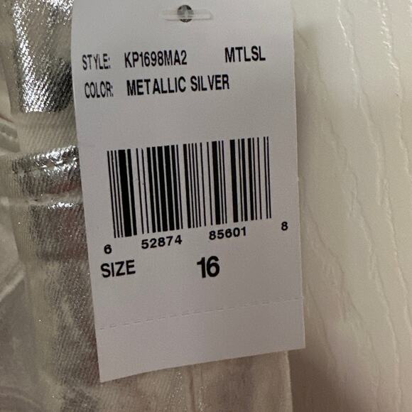 NWT Kut from the Kloth Reese High Rise Reese Ankle Straight Metallic Silver - Picture 2 of 9